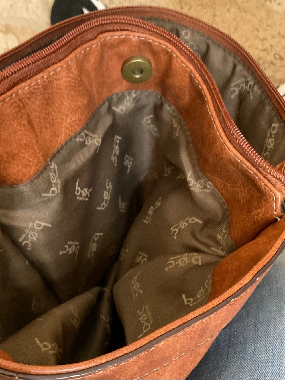 boc Tan Leather Messenger Bag with Front Zip Pocket